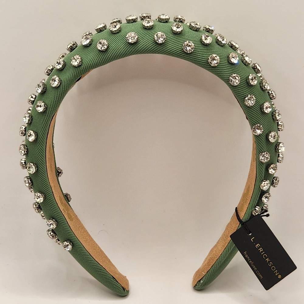 New Lux L. Erickson Green Bernadette Crystal Rhinestone Padded Headband Hair